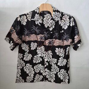 Pacific & Co Mens L Hawaiian Tropical Short Sleeve Button Up Shirt Black Ivory